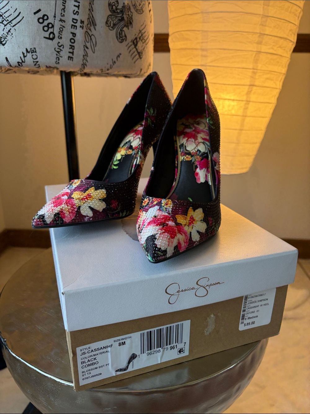 Jessica Simpson Black Floral Pointed-Toe High Heels